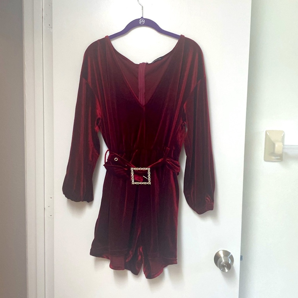 SHEIN Curve Red Velvet long sleeve romper size 0XL
